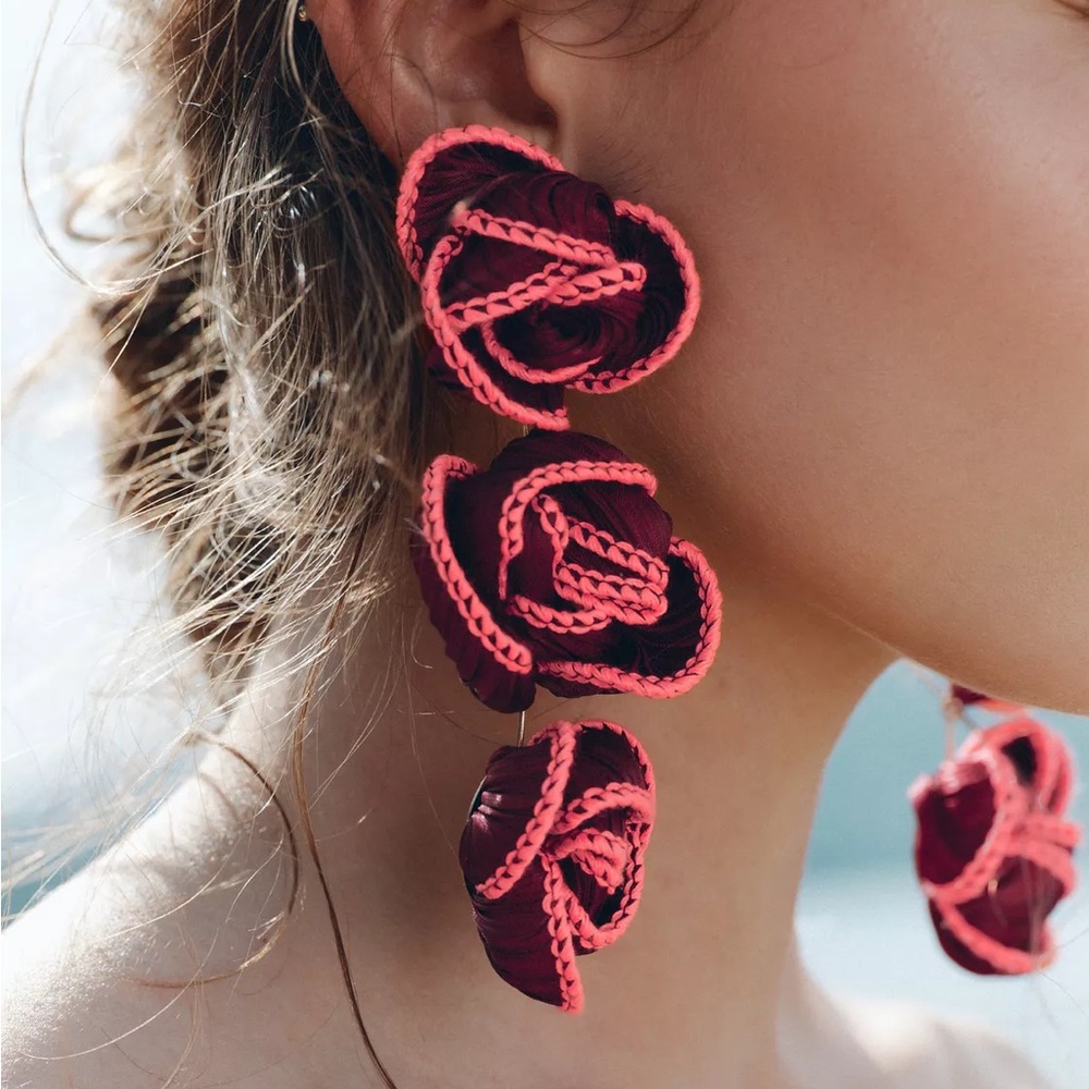 ZARA Contrast Floral Fabric Earrings